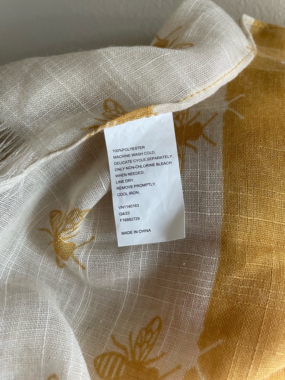 Lightweight Mustard Yellow Bee Print Scarf - Women Accessories - Picture 6 of 7